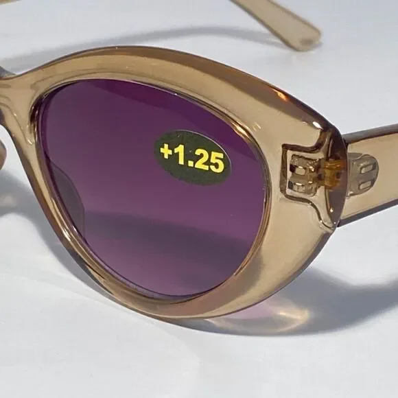 Barbara Reading Sunglasses 1.25 Clear Taupe Sweetheart Frames Dark Lenses NWT - Picture 6 of 8